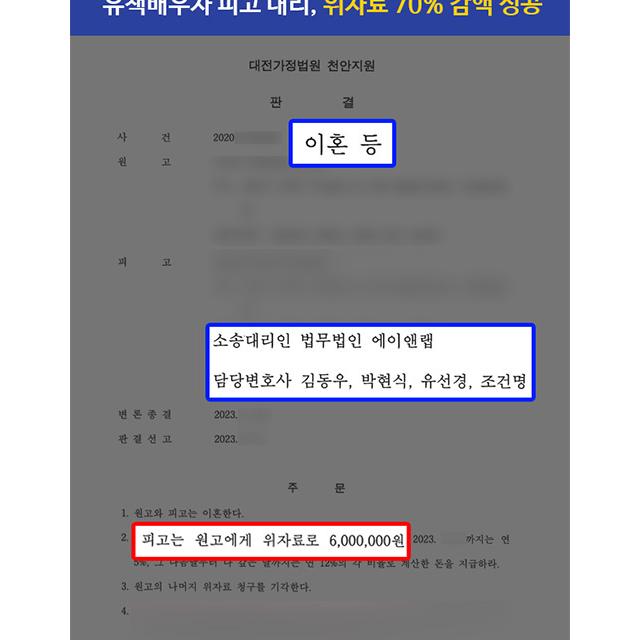 [이혼] 유책배우자로 지목된 이혼 소송 피고 대리하여 위자료 70% 감액 성공